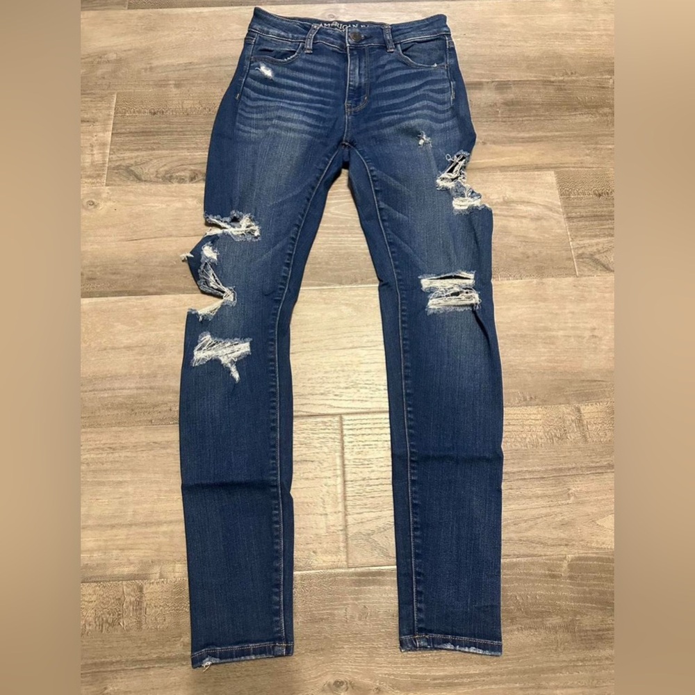 American Eagle Outfitters Ripped Dark Blue Skinny Jeans